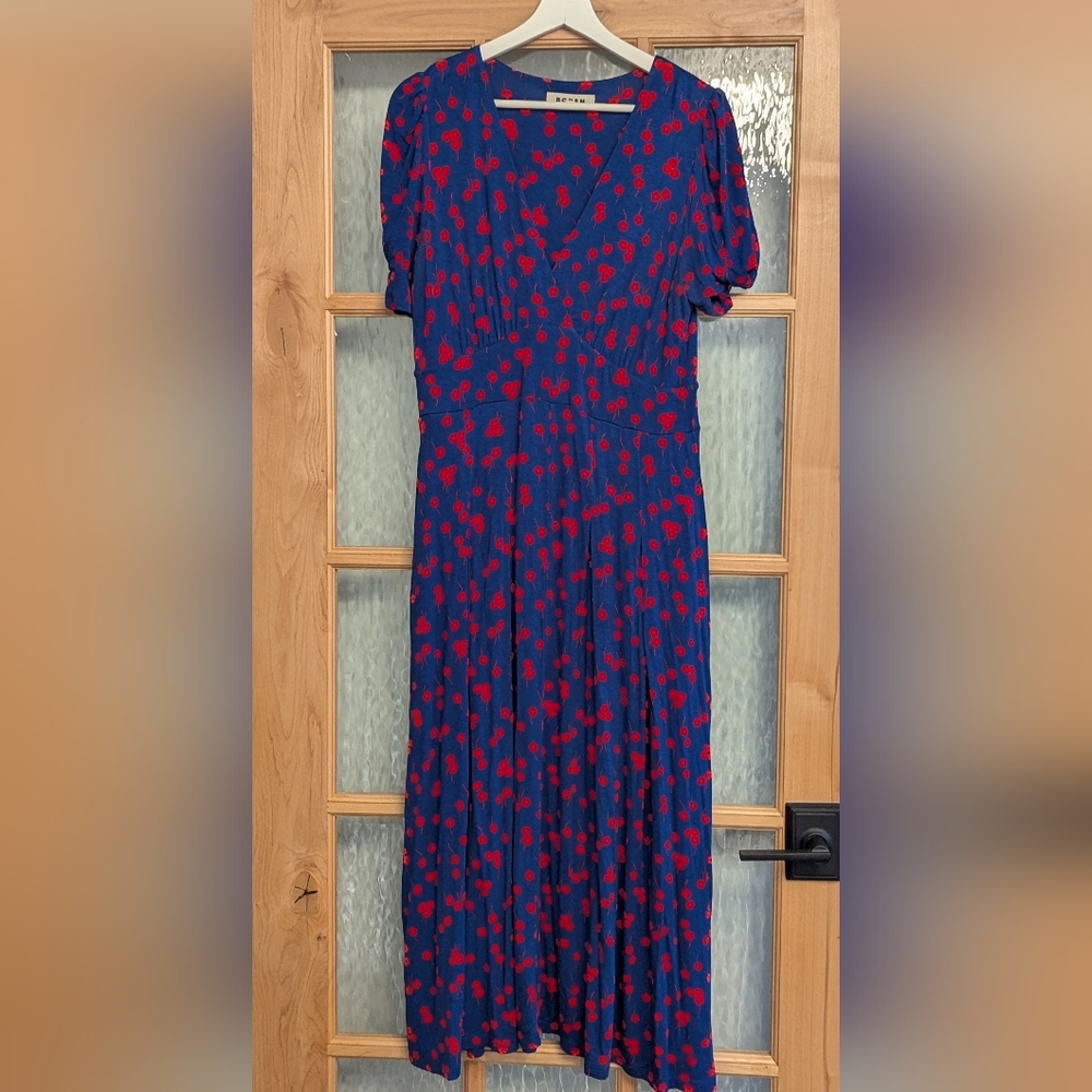 Boden Blue and Scarlet Floral Midi Dress